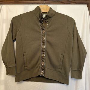 Orvis Cardigan Sweater Womens‎ Size Large Green Fleece Lined Velvet Trim Button